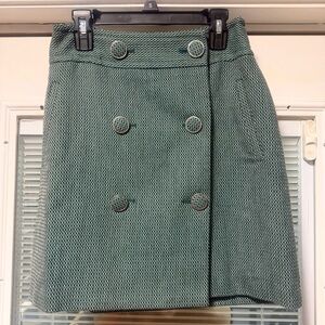 LOFT Textured Green Double-Breasted Pencil Skirt